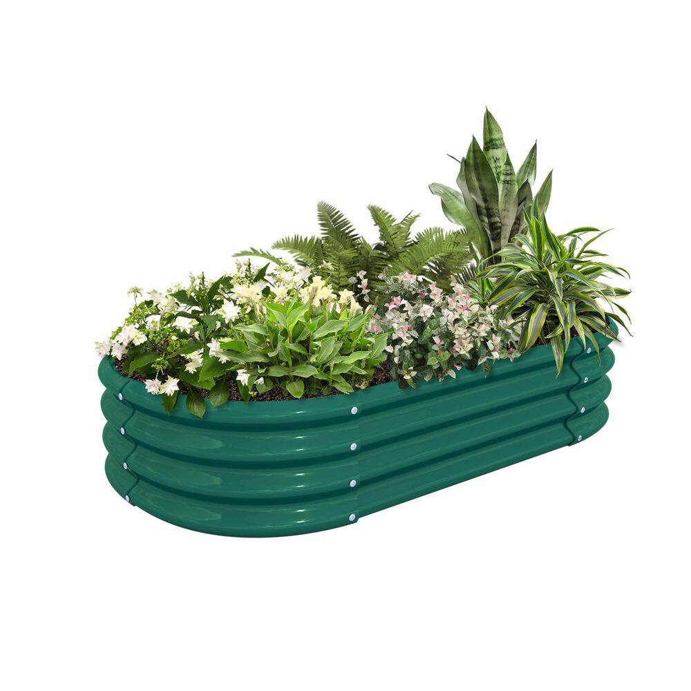 4 x 2 x 1 ft. Green Oval Metal Raised Garden Bed (2-Pack) - Hercitys