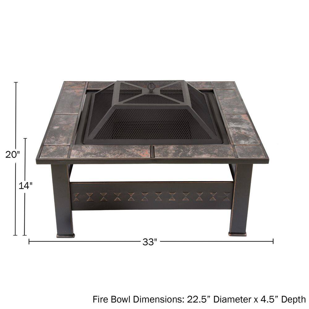 32 in. Steel Square Tile Fire Pit with Cover - Hercitys