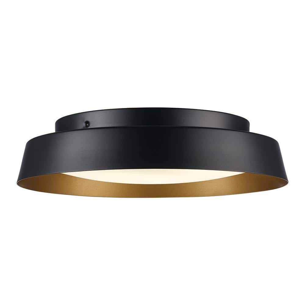 13 in. Black and Gold Integrated LED Flush Mount Ceiling Light with Frosted Glass - Hercitys