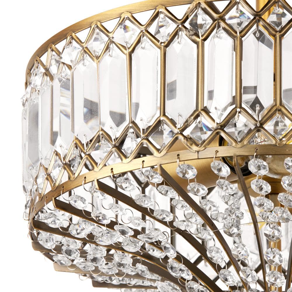 14.75 in. 2-Light Gold Semi-Flush Mount-Light with Tiered Jeweled Glass - Hercitys