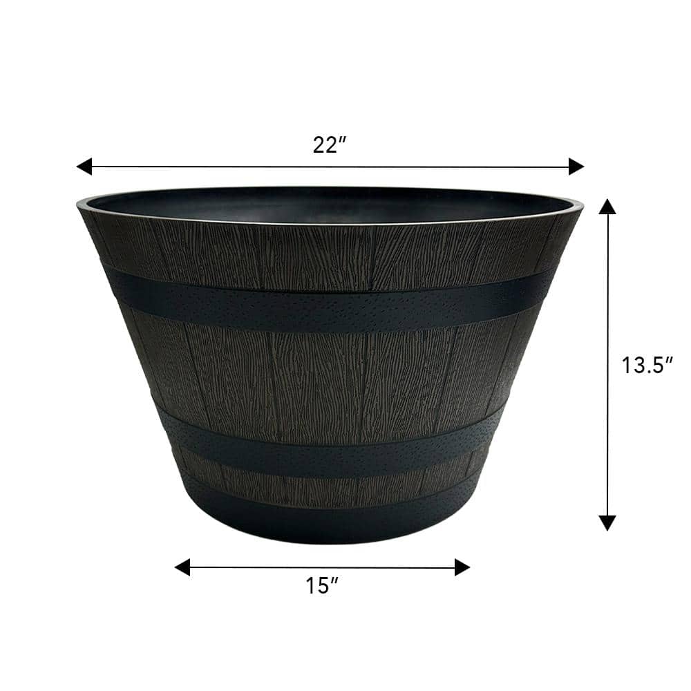 22 in. Cameron Whiskey Barrel Resin Planter (22 in. D x 13.5 in. H) with Drainage Hole - Hercitys
