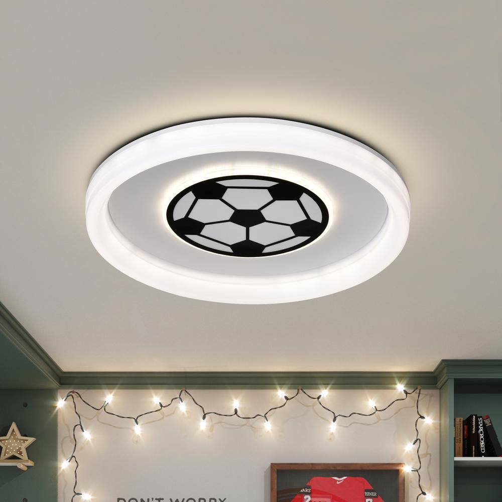 19 in. 95-Watt Modern Soccer Pattern Integrated LED Flush Mount with White Acrylic Shade - Hercitys