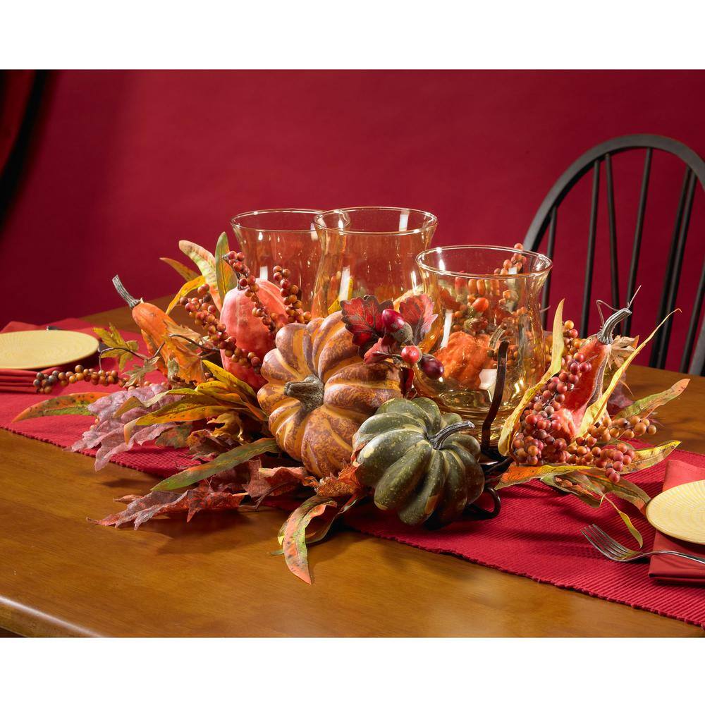 30 in. Harvest Triple Candelabrum and Artificial Foliage Table Arrangement - Hercitys