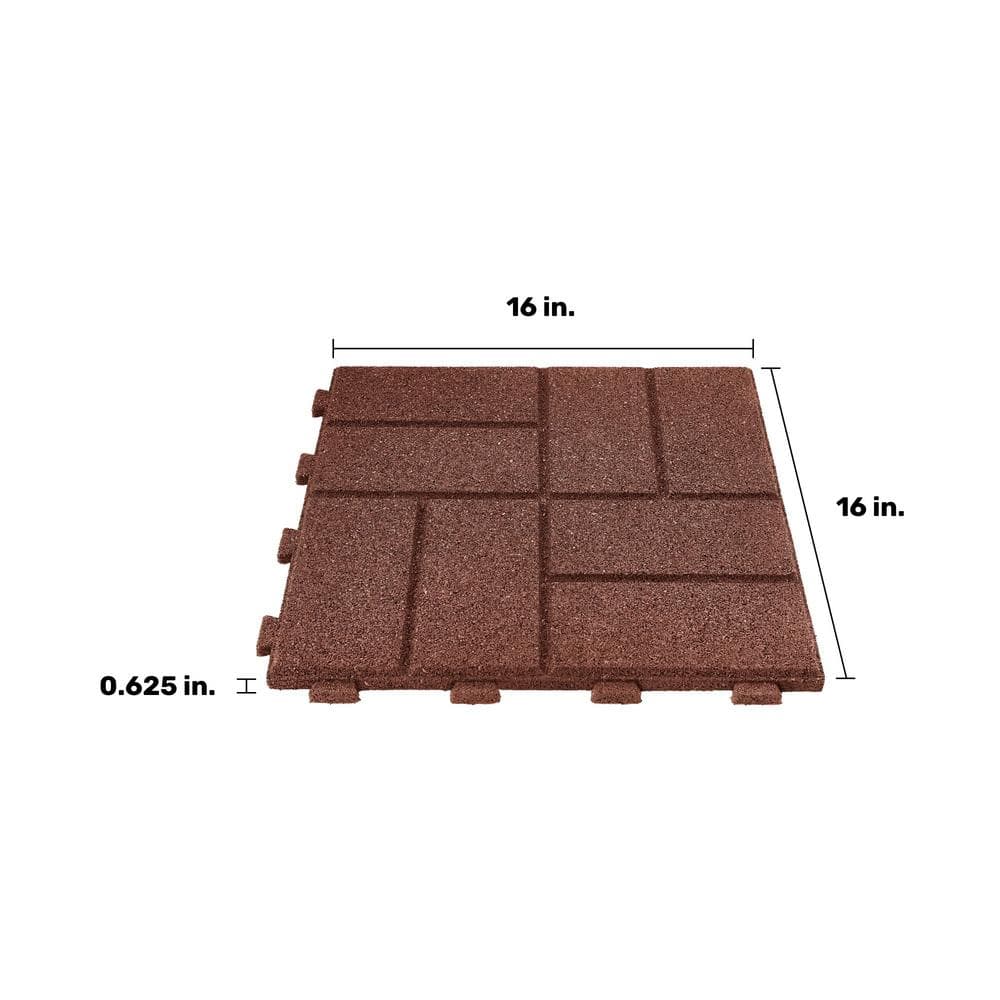 16 in. x 16 in. x 5/8 in. Red SmartLoc Rubber Paver (9-Pack) - Hercitys