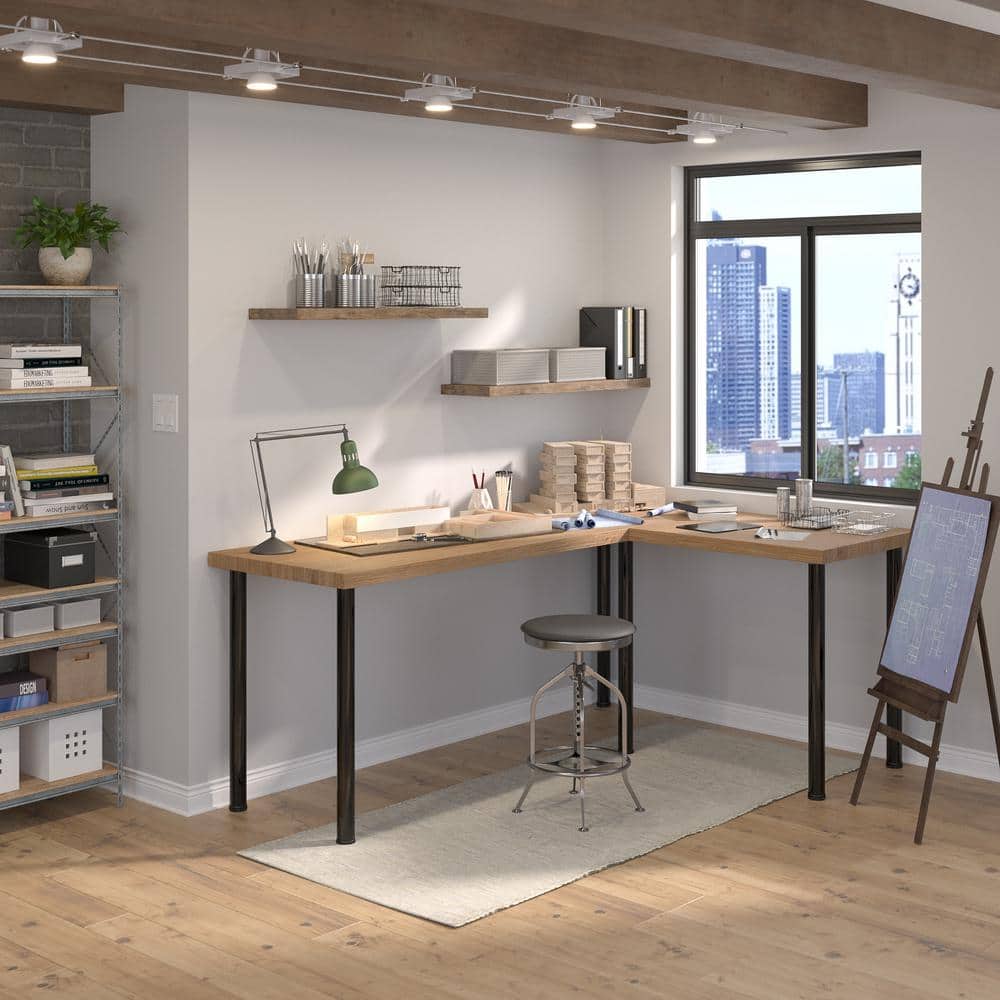 34 1/4 in. (870 mm) Black Metal Round Table Leg with Leveling Glide - Hercitys