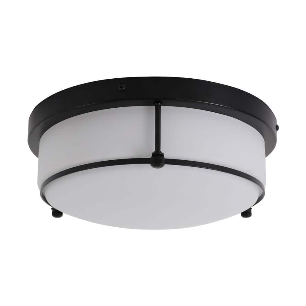11.81 in. 3-Light Modern Round Black Flush Mount Ceiling Light with Glass Shade for Bedroom Kitchen Hallway - Hercitys
