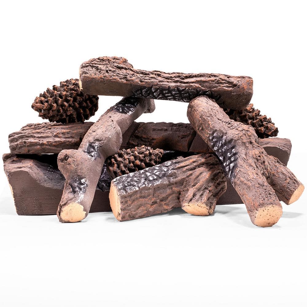 12.75 in. W Vented Decorative Ceramic Wood Gas Fireplace Logs Set for Indoor/Outdoor Fireplaces and Fire Pits (Set of 9) - Hercitys