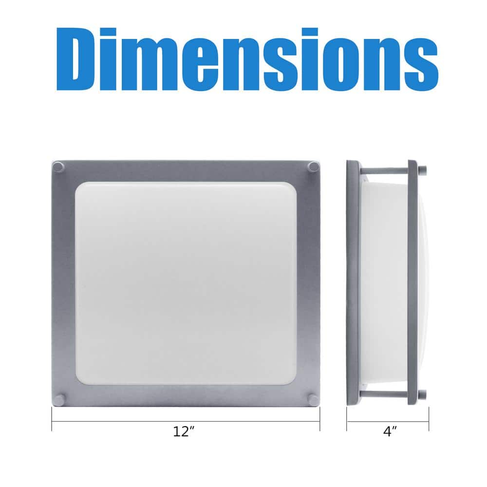 12 in. Oil Rubbed Matte Grey Dimmable Square LED 4000K Cool White Flush Mount Ceiling Light - Hercitys