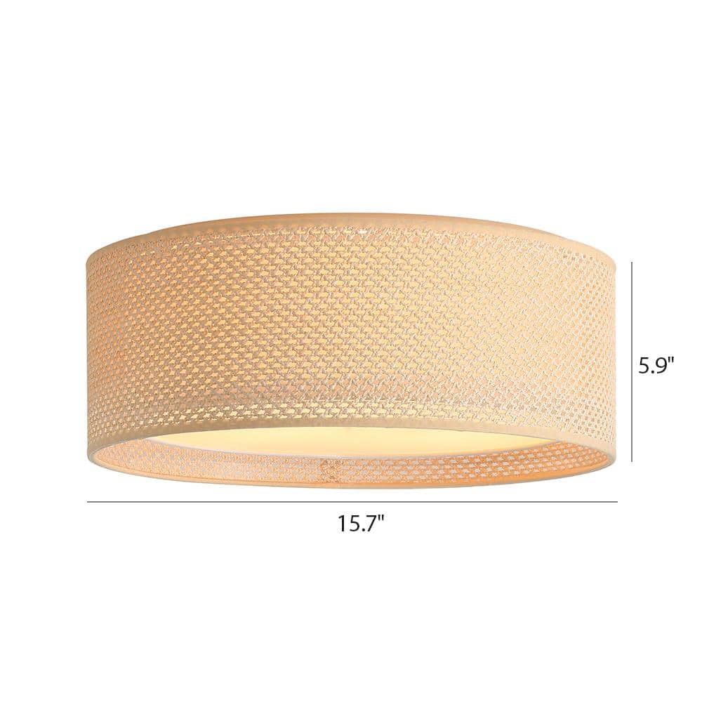 15.7 in. 3-Light Drum Flush Mount, Beige Finish - Hercitys