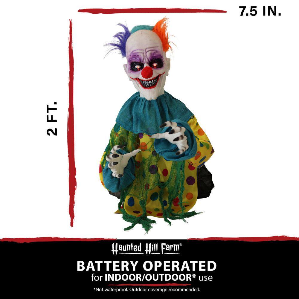 24 in. Battery Operated Animated Poseable Clown with LED Eyes Halloween Prop - Hercitys