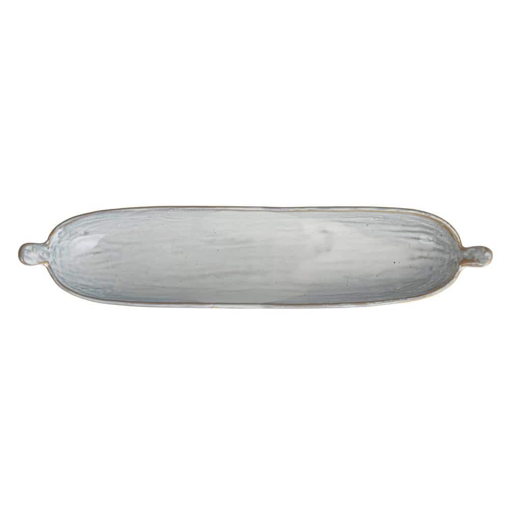 13.4 in. White Long Stoneware Serving Platter with Reactive Glaze - Hercitys