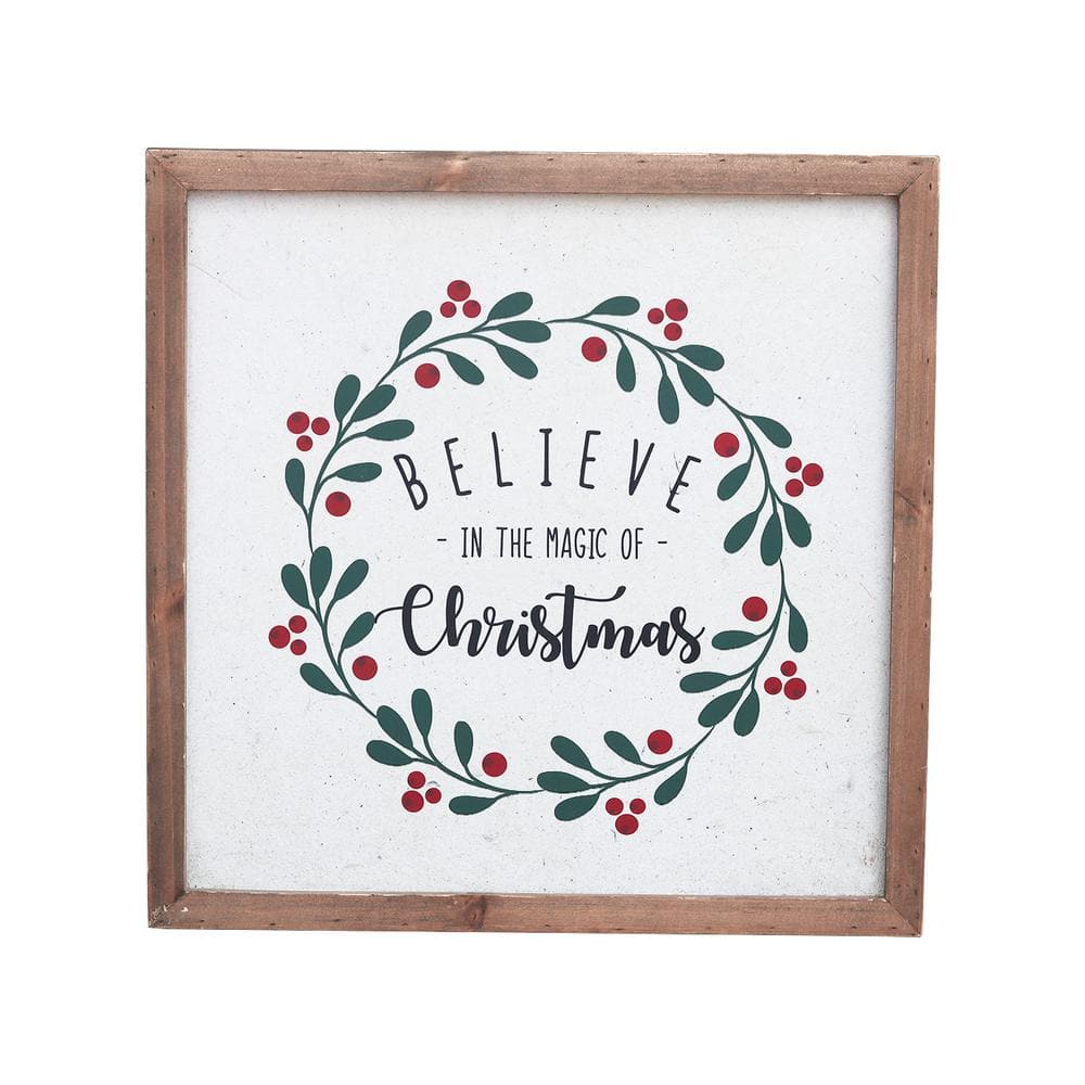 15.75 in. Brown Wood Framed Believe in The Magic of Christmas Wall Sign - Hercitys