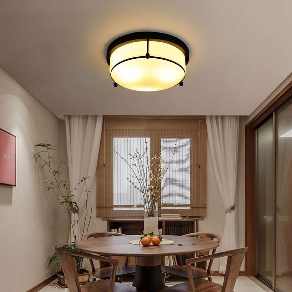 11.81 in. 3-Light Modern Round Black Flush Mount Ceiling Light with Glass Shade for Bedroom Kitchen Hallway - Hercitys