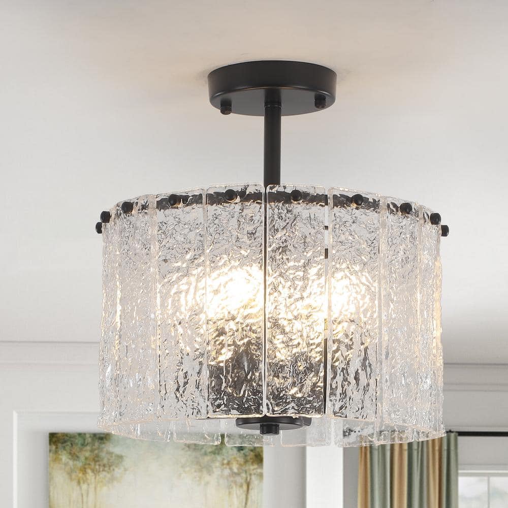 12.5 in. 4-Light Black Modern Semi-Flush Mount Ceiling Light with Glass Shade - Hercitys