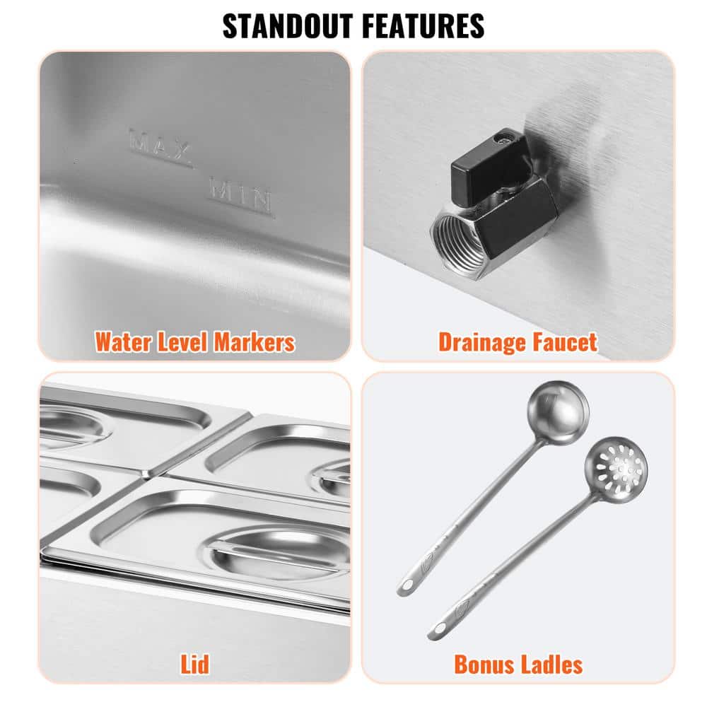 4-Pan Commercial Food Warmer, 15.9QT. Electric Steam Table, 1200W Professional Countertop Stainless Steel Buffet - Hercitys