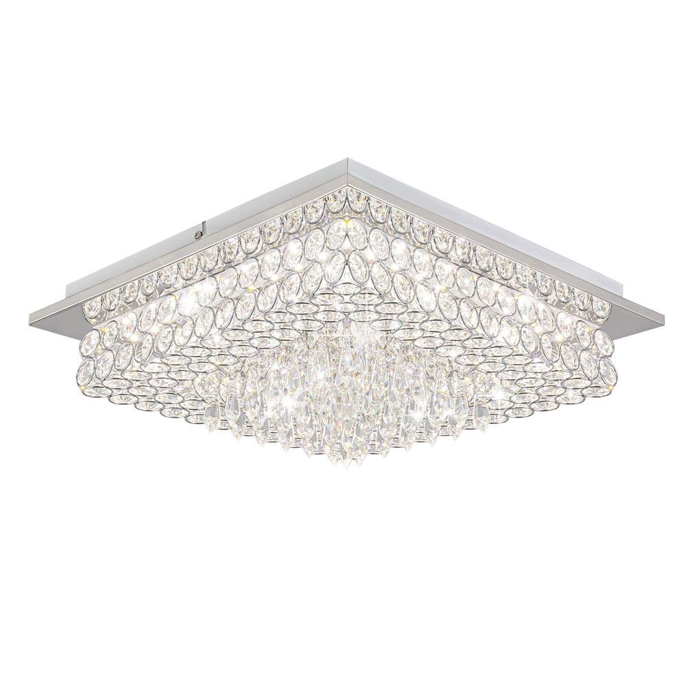 15 In. 18-Watt Modern Silver Integrated LED Flush Mount Lighting with Crystal Glass Shade Bedroom Ceiling Light - Hercitys
