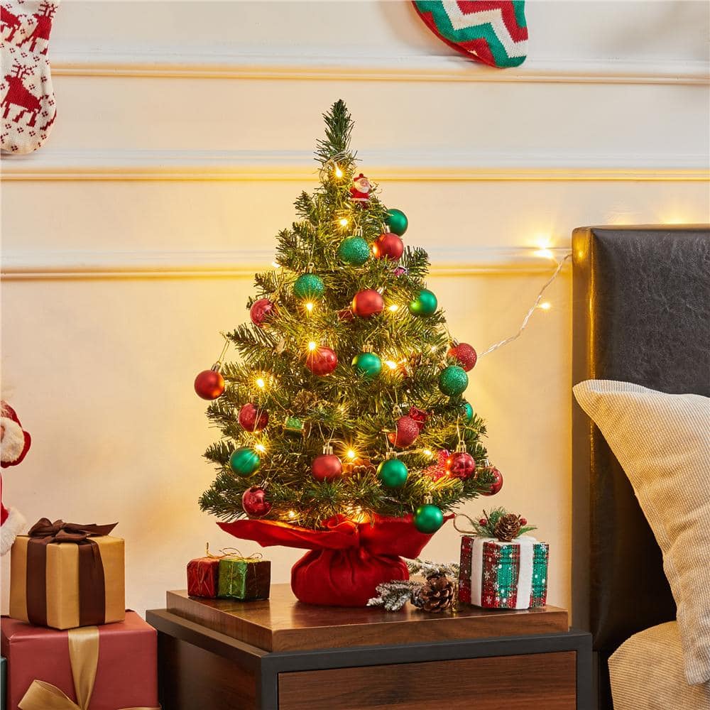 2 ft. Mini Artificial Christmas Tree Tabletop Holiday Decoration with Cement Base - Hercitys