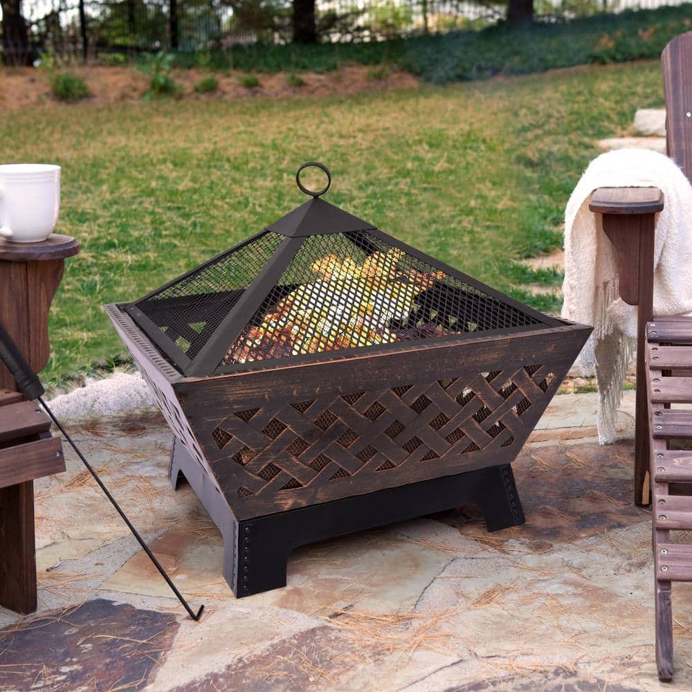 26.5 in. W x 25 in. H Square Steel Lattice Fire Pit - Hercitys