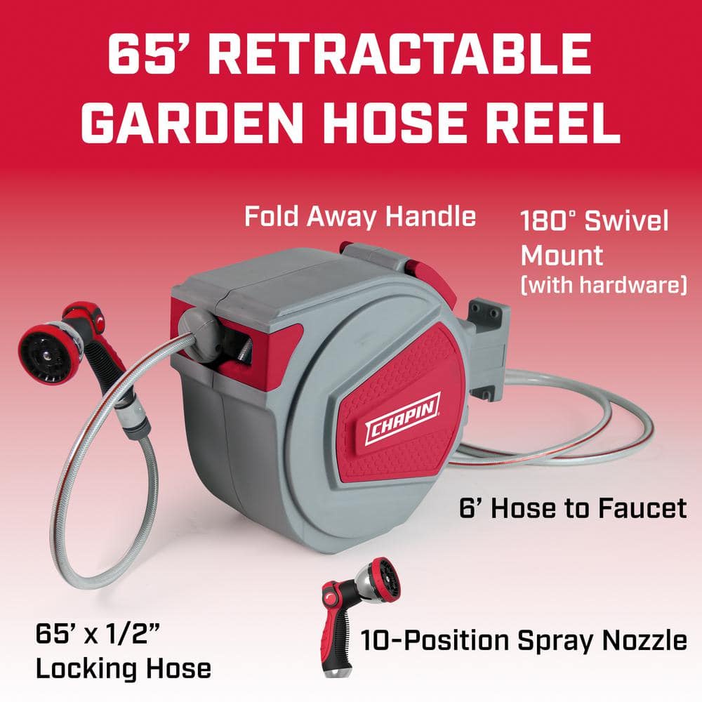 1/2 in. dia. x 65 ft. Heavy-Duty Wall Mount Retractable Hose Reel - Hercitys