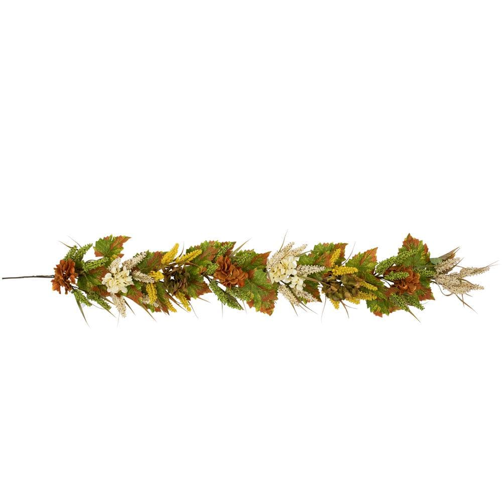 5 ft. x 10 in. Flowers with Wheat Artificial Fall Harvest Garland Unlit - Hercitys