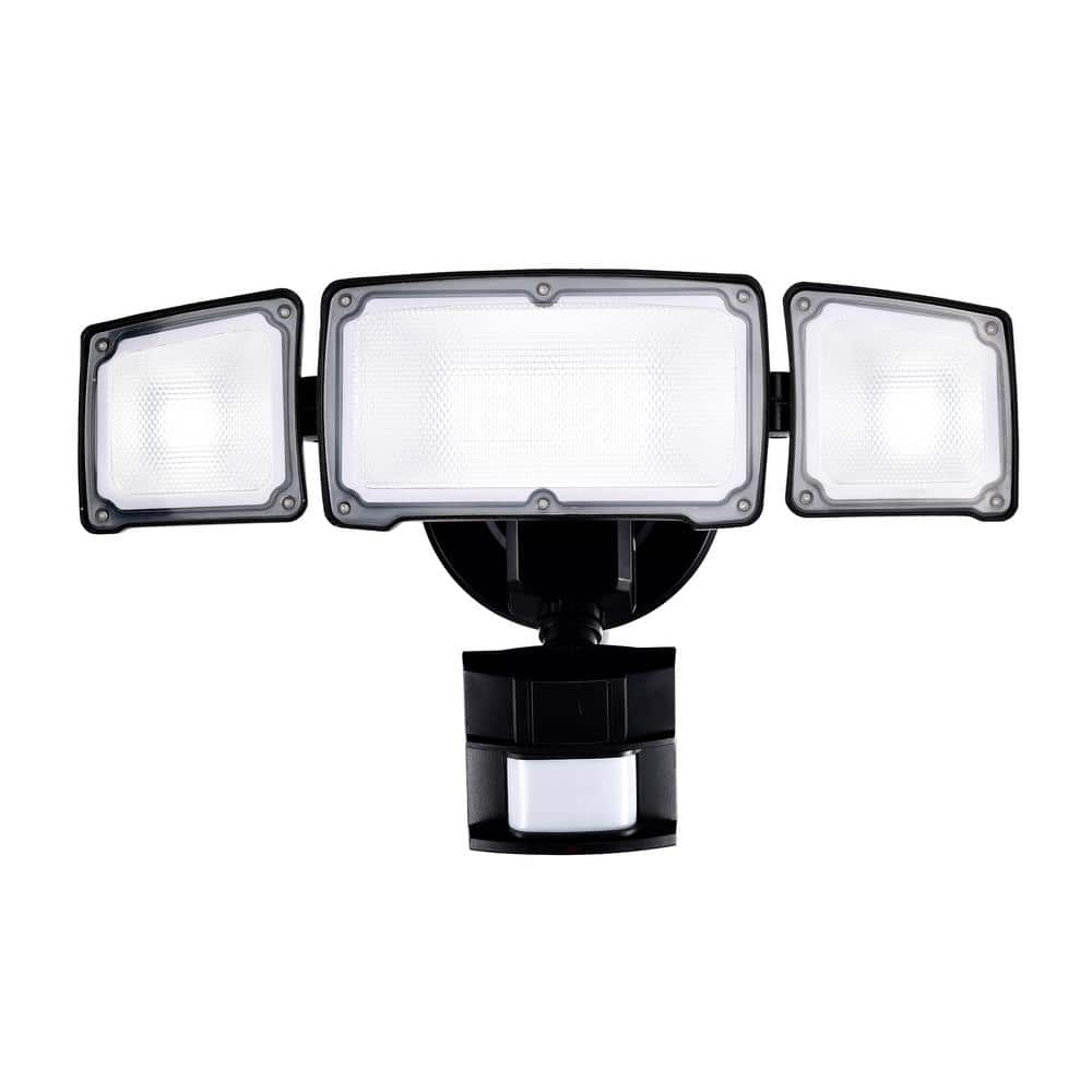 40-Watt 180° Black Motion Activated Outdoor Integrated LED Flood Light with 3 Heads and PIR Dusk to Dawn Sensor - Hercitys