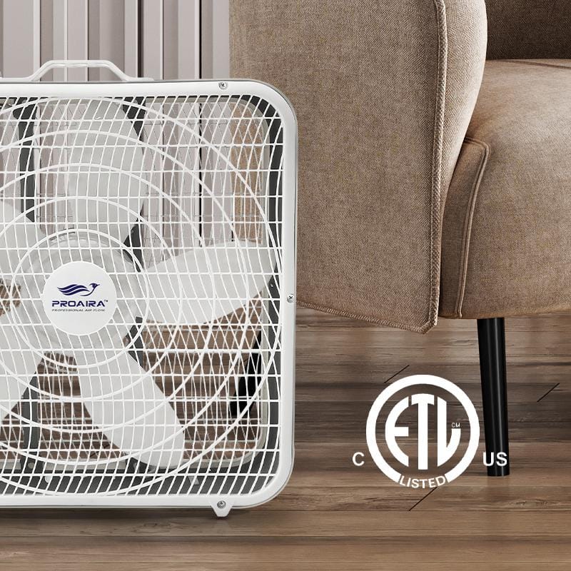 20 in Box Fan in White with 3 Speed Control and Carry Handle - Hercitys