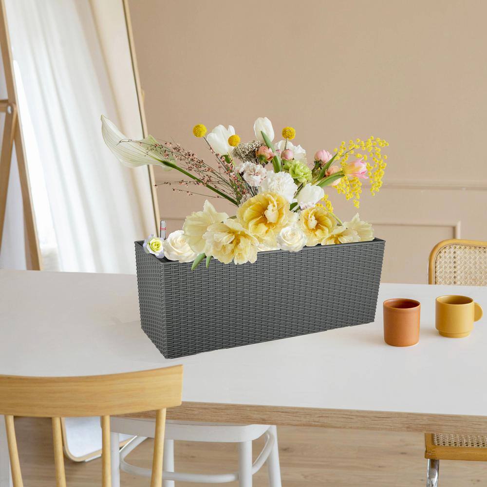 20 in. L x 7 in. W x 7 in. H Grey Rectangular Plastic Rattan Box Planter (4-Pack) - Hercitys