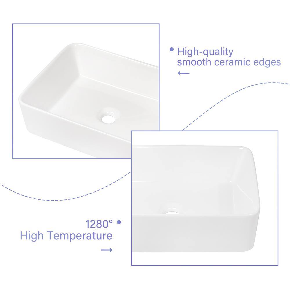 19 in. Framhouse Single Bowl in White Ceramic Rectangular Vessel Bathroom Sink, Modern 19″x 15″ Framhouse Kitchen Sink - Hercitys