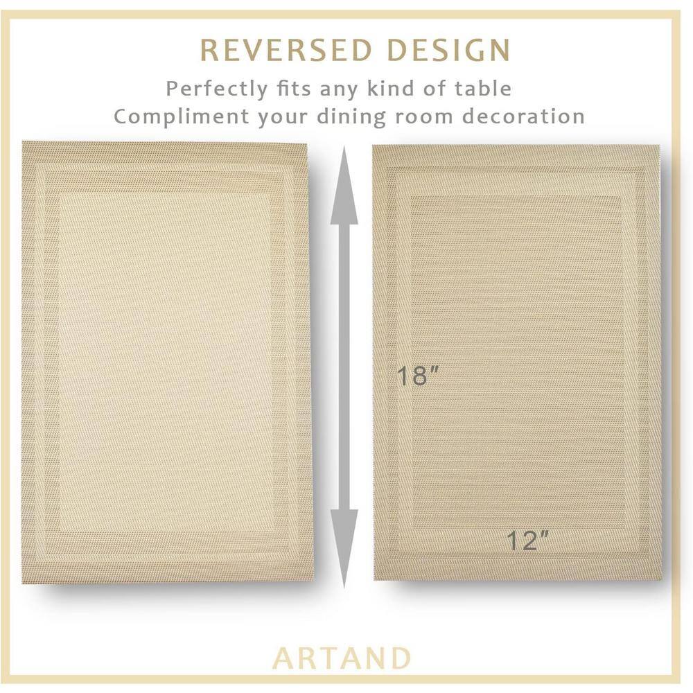 18 in. x 12 in. Beige Woven Polyester Place Mats, Water Resistant Washable, Durable Table Mats (Set of 6) - Hercitys