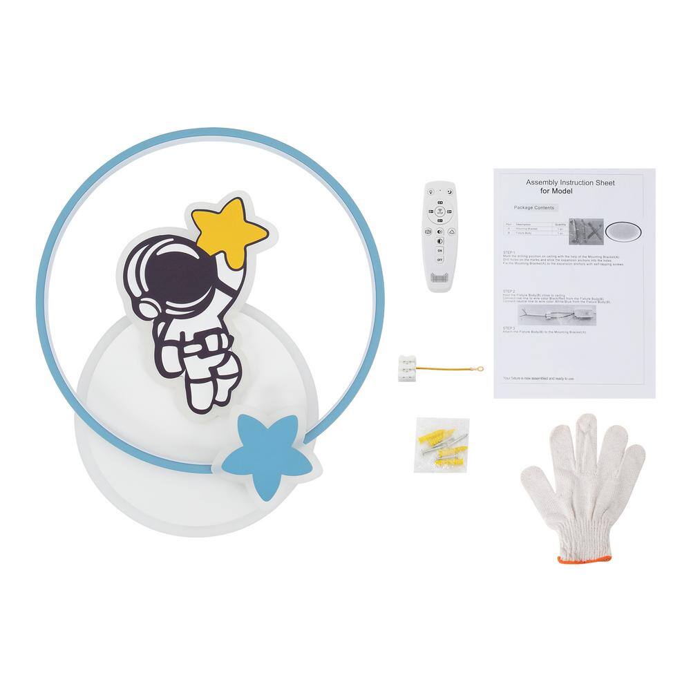 19.68 in. Blue and White Modern Creative Astronaut Dimmable LED Flush Mount Ceiling Light with Remote Control - Hercitys