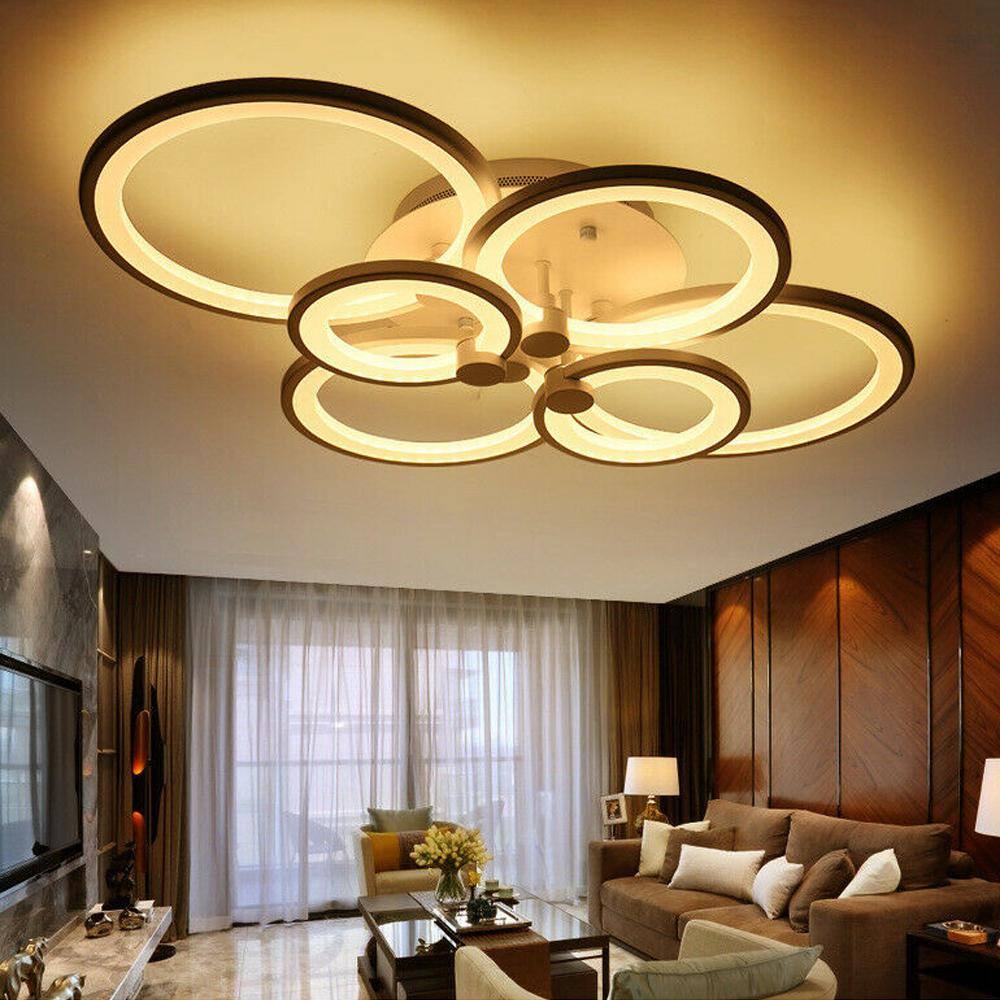 32.7 in. 6 Head Black Modern Acrylic Selectable LED Semi-Flush Mount Ceiling Light with Remote Control - Hercitys