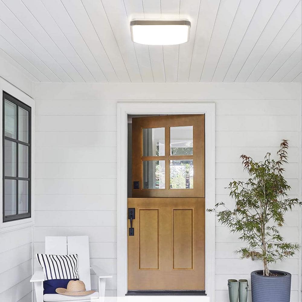 14 in. Brushed Nickel Dimmable LED Square Flush Mount Ceiling Light 4000K - Hercitys