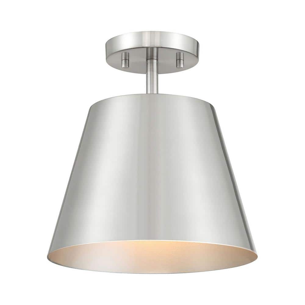 10 in. W x 11 in. H 1-Light Brushed Nickel Contemporary Semi-Flush Mount with Metal Shade - Hercitys