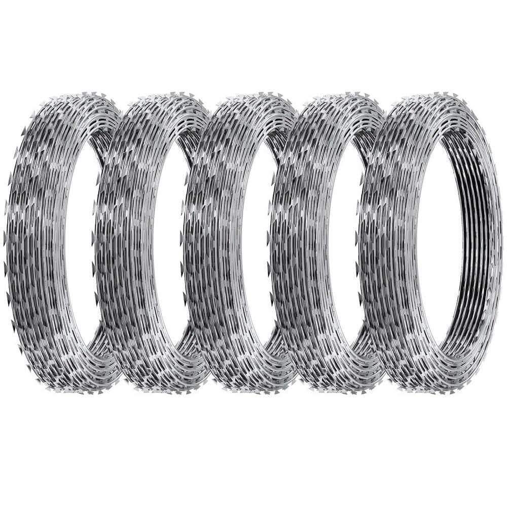 246 ft. Galvanized Single Spiral Razor Barbed Wire, 5-Rolls Razor Wire Fencing Razor Fence - Hercitys