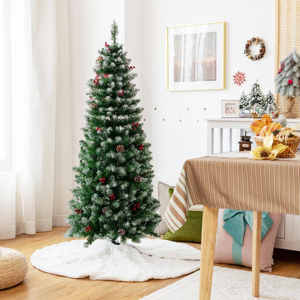 5 ft. Pre-Lit Hinged Christmas Tree Artificial Pencil Xmas Tree with LED Lights - Hercitys