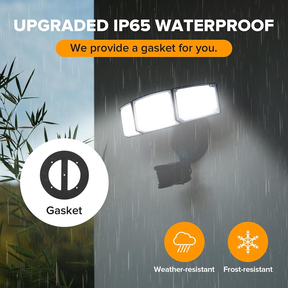 3-Head 342 Watt Equivalent Integrated LED Black Weather Resistant Motion Sensing Area Light - Hercitys