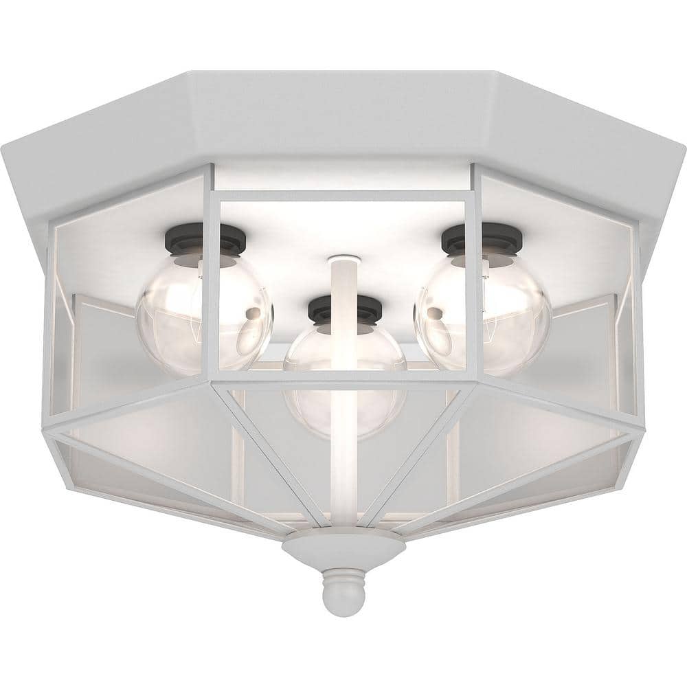 10.375 in. 3-Light White Flush Mount with Clear Glass Panes - Hercitys