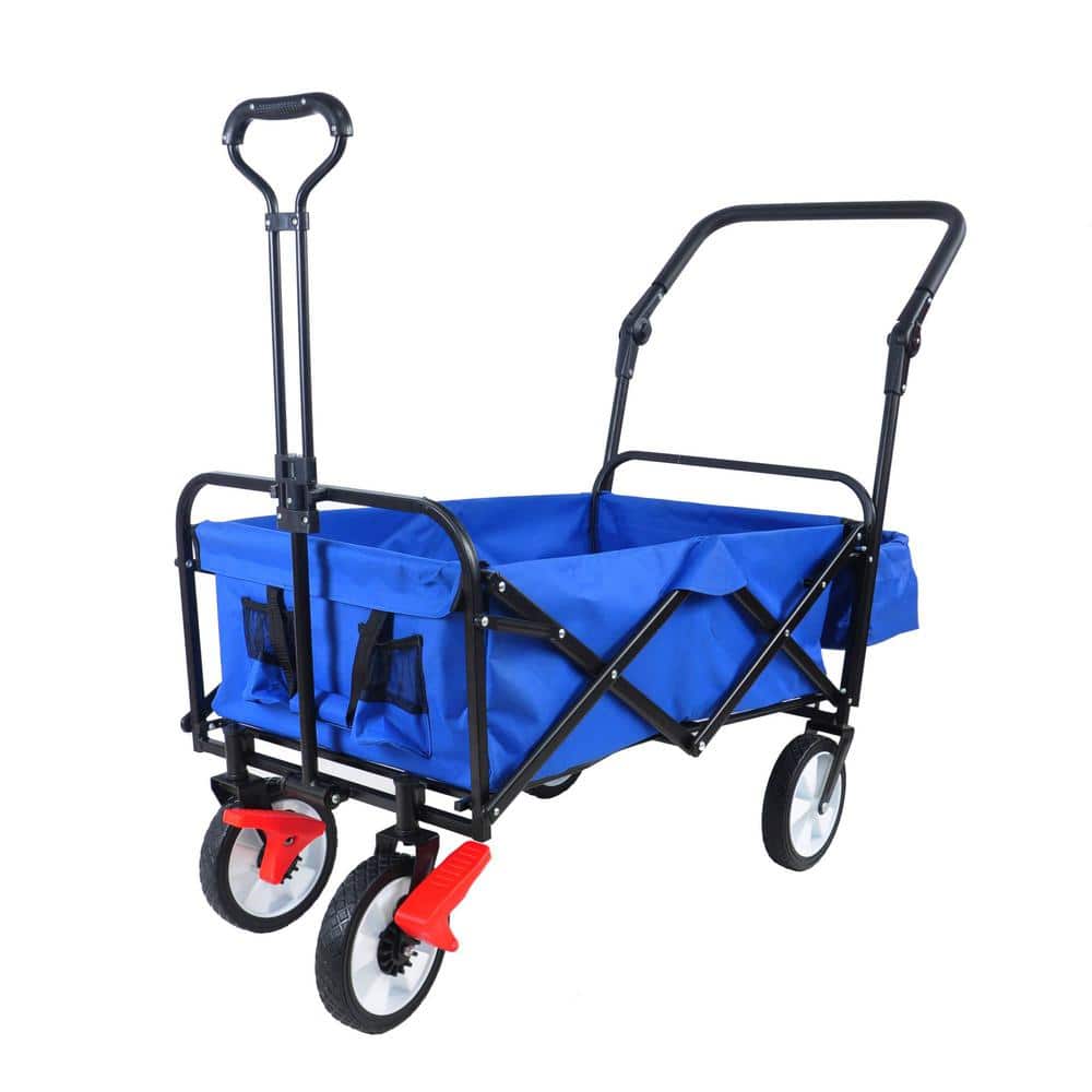 4 cu. ft. Blue Fabric Outdoor Folding Utility Wagon Garden Cart with Additional Pack, Pull and Push Handle - Hercitys