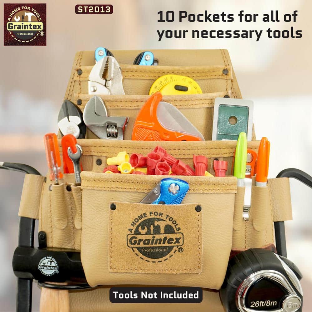 10-Pocket Rugged Top Grain Leather Nail and Tool Pouch - Hercitys