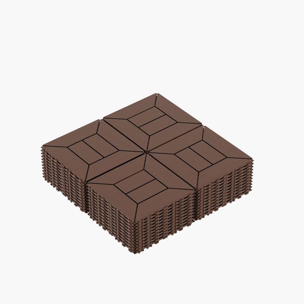 12 in x 12 in Plastic Floor Paver Patio Interlocking Deck Tiles 0.8 in. H for Balcony Backyard 44-Pieces in Red Brown - Hercitys