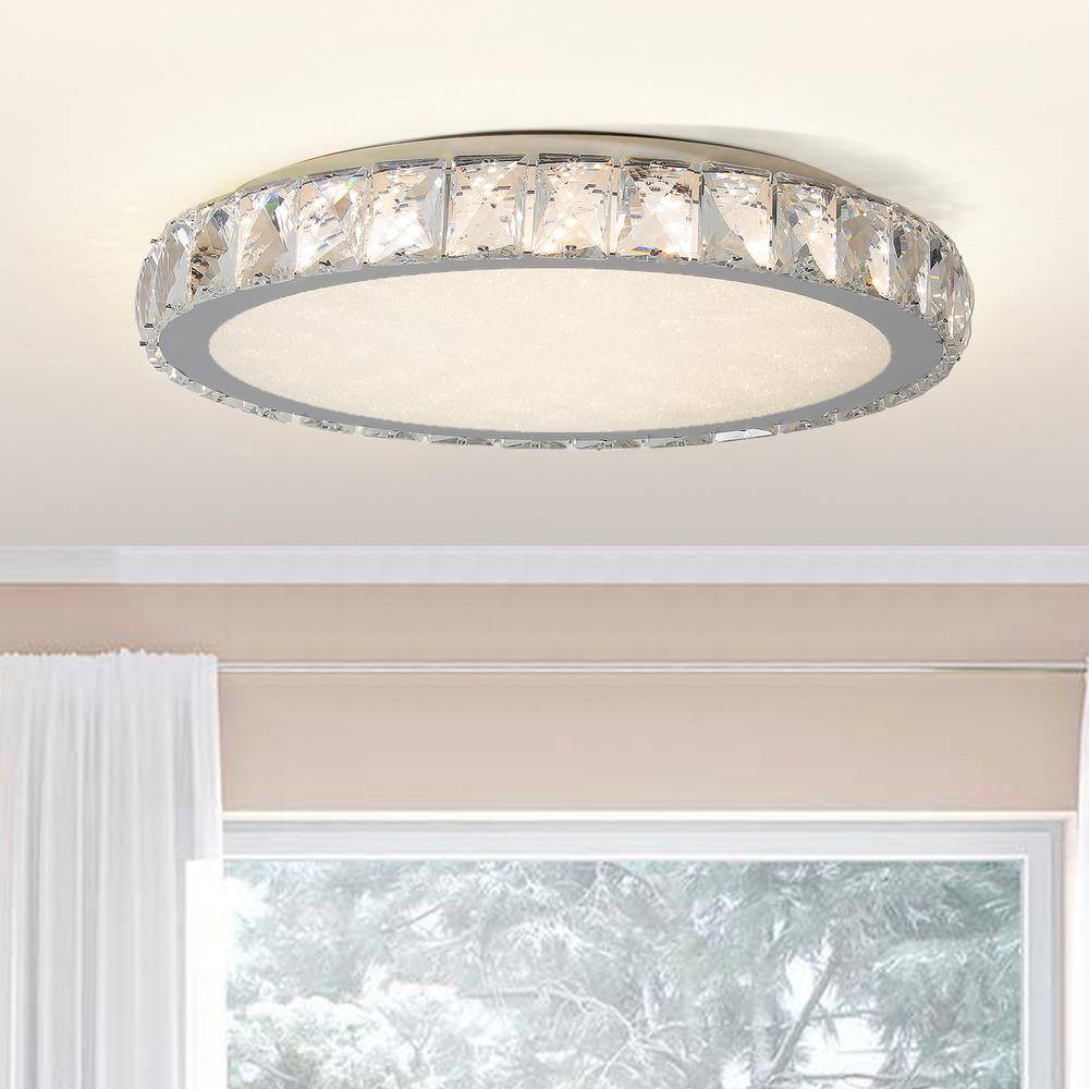 19.7 in. W Crystal LED Ceiling Light Flush Mount Chandelier 45W Dimmable Modern Chrome Lighting Fixture - Hercitys