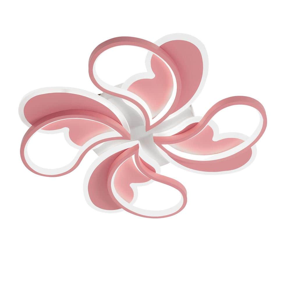 ​​19.68 in. 1-Light Pink & White Modern Petal-Shaped Dimmable Selectable LED Semi-Flush Mount Ceiling Light with Remote - Hercitys