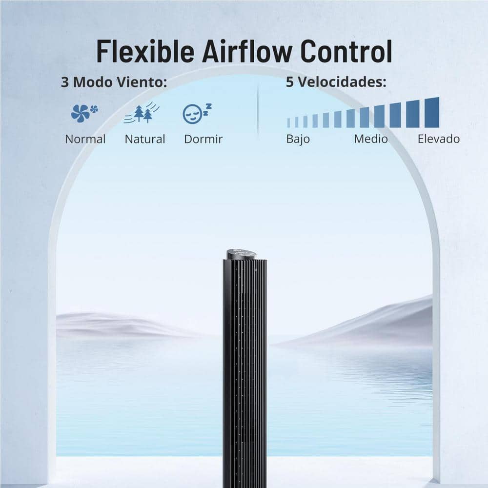 43 in. 5 Fan Speeds Tower Fan in Black with Handy Remote and Timer - Hercitys