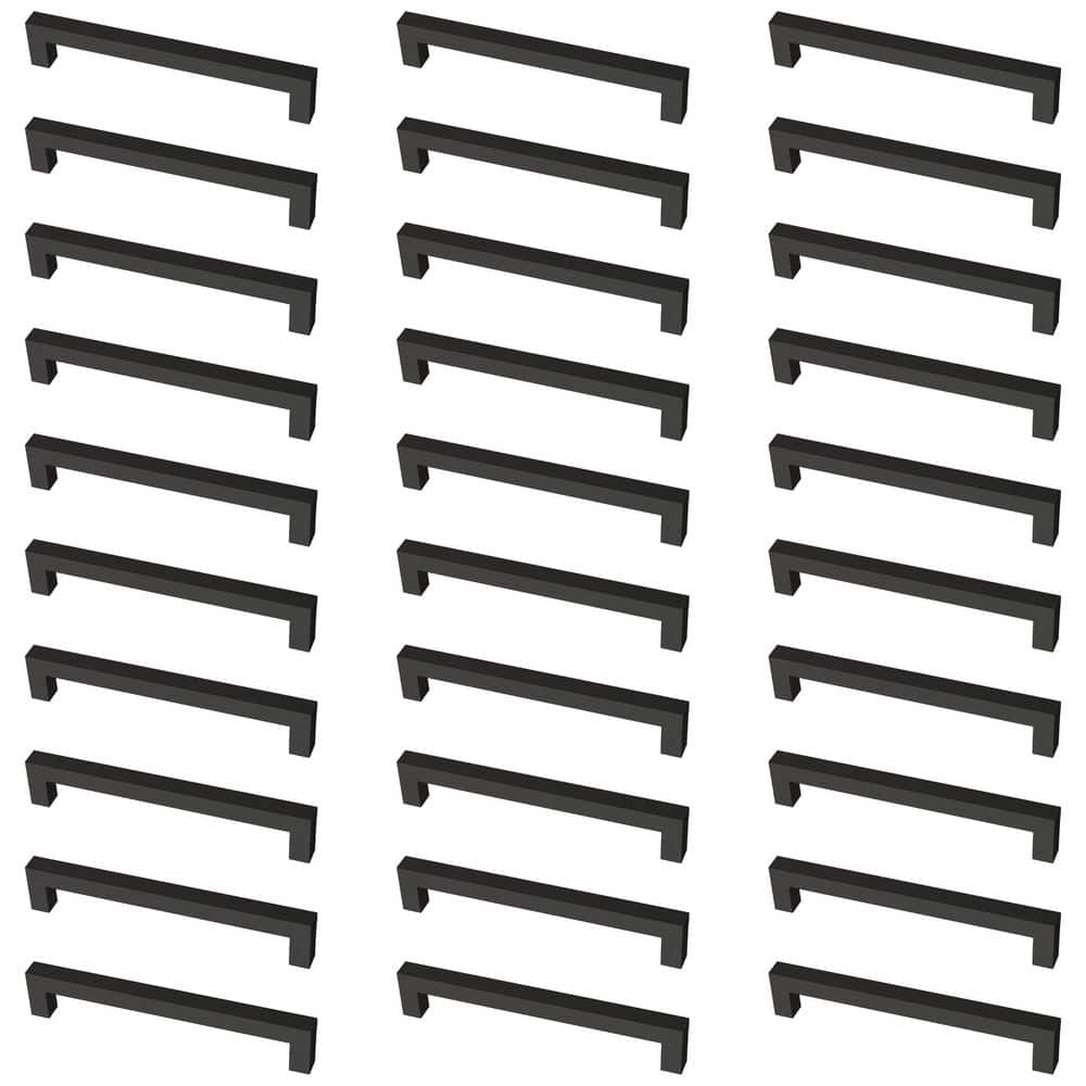 30-Pack Simple Modern Square 6-5/16 in. (160 mm) Modern Matte Black Cabinet Drawer Pulls - Hercitys