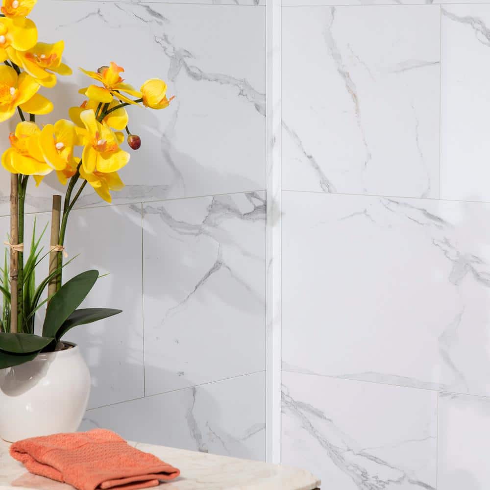 23.23 in. L x 11.1 in. W Carrara Marble No Grout Vinyl Wall Tile (17.9 sq. ft./case) - Hercitys