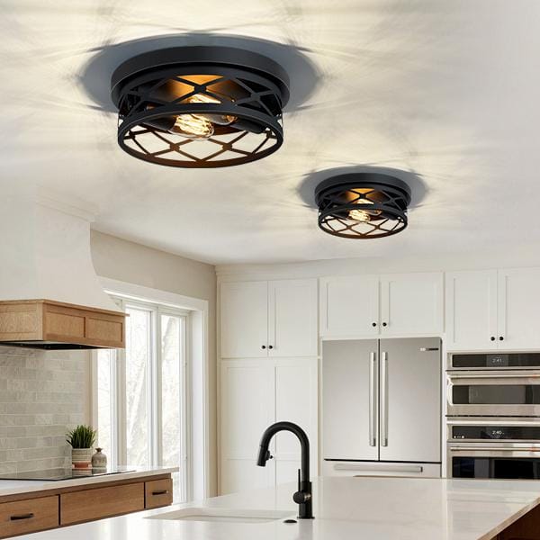 10.7 in. 2-Light Farmhouse Black Flush Mount Ceiling Light with No Bulbs Included (2-Pack) - Hercitys