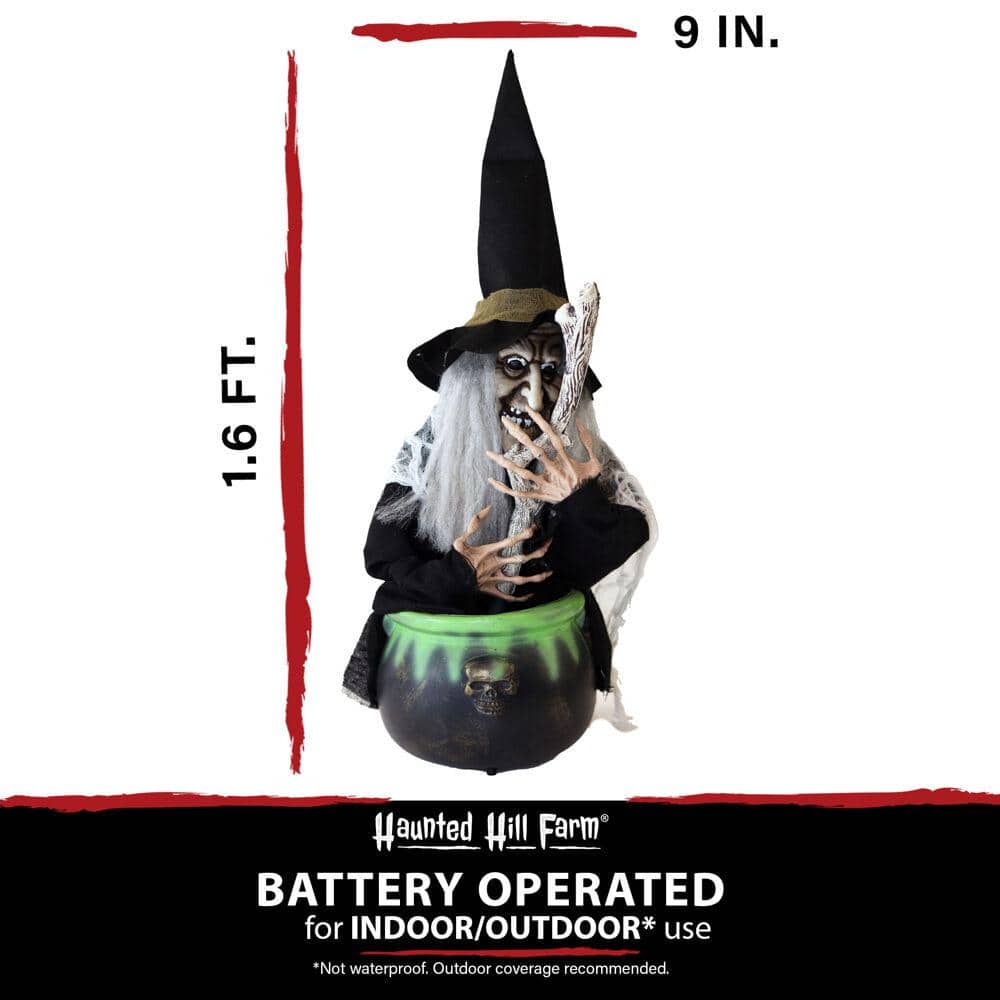 19 in. Battery Operated Animated Witch with Red and Green LED Eyes Halloween Prop - Hercitys