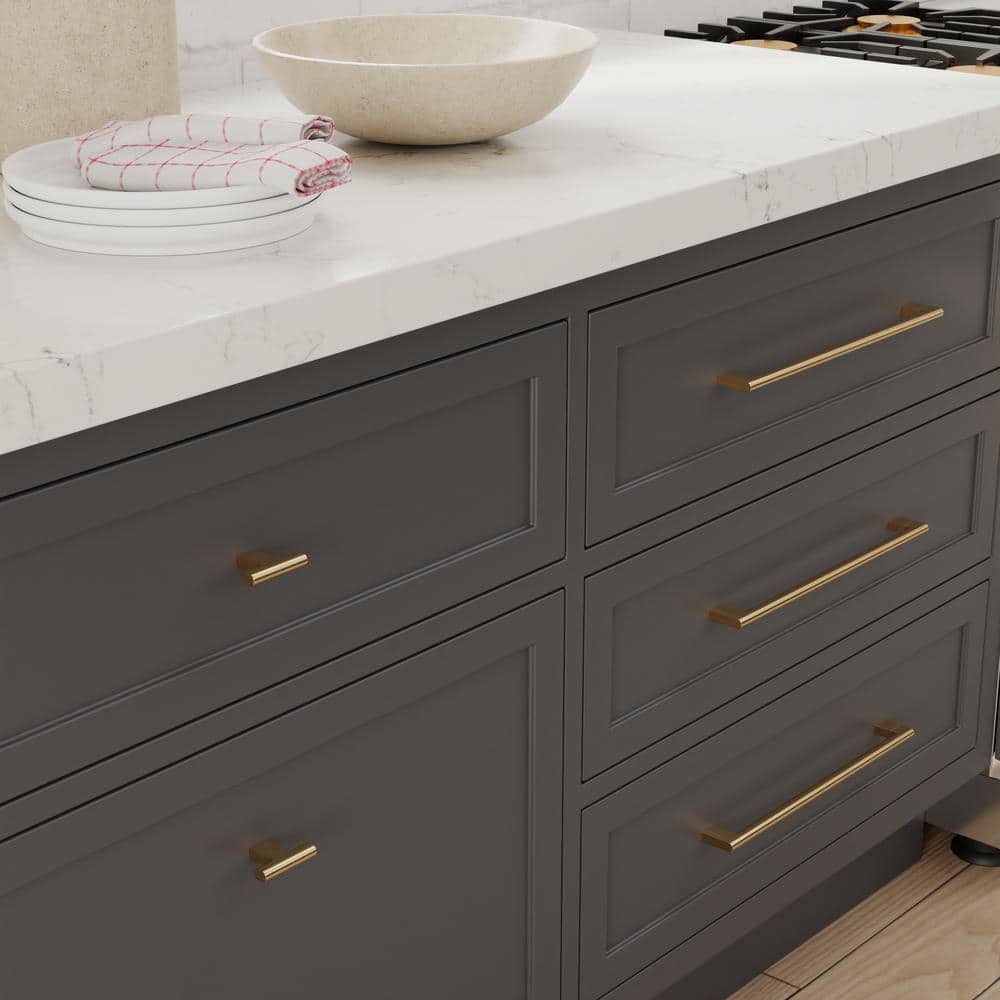 5-Pack Vail 8 in. (203 mm) Center-to-Center Modern Satin Brass Bar Drawer Pull - Hercitys