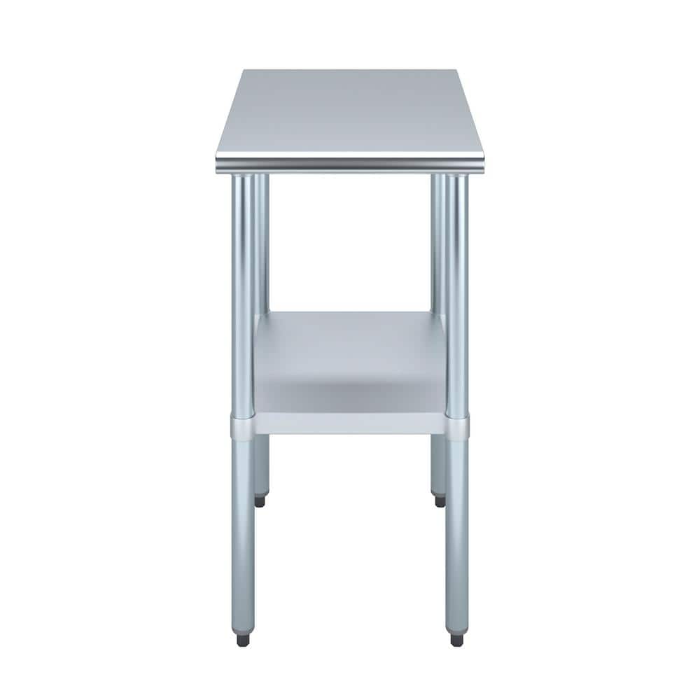 24 in. x 18 in. Stainless Steel Kitchen Utility Table with Adjustable Bottom Shelf - Hercitys
