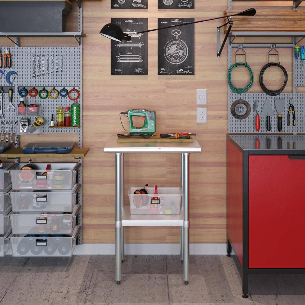 18 in. x 24 in. Stainless Steel Kitchen Utility Table with Adjustable Bottom Shelf - Hercitys